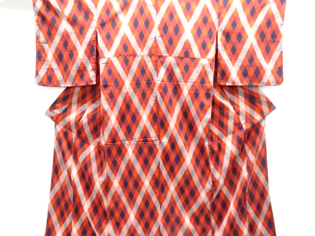JAPANESE KIMONO / ANTIQUE OMESHI / TAISHO ROMAN STYLE / WOVEN RHOMBUS
